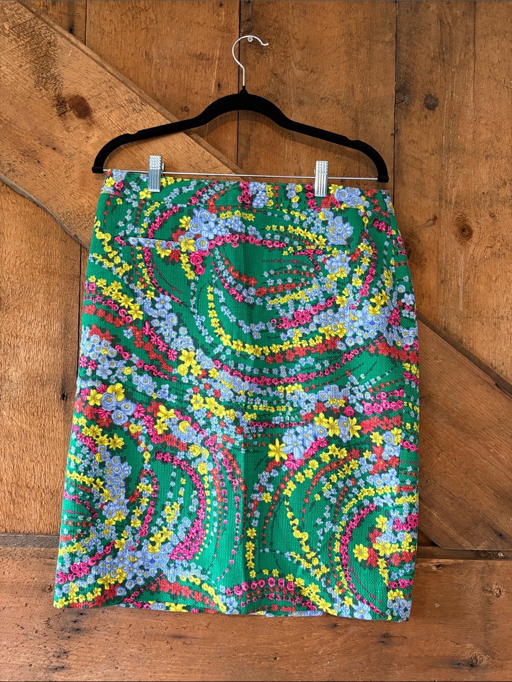 Talbots Green Floral Pencil Skirt with Multicolor Swirls